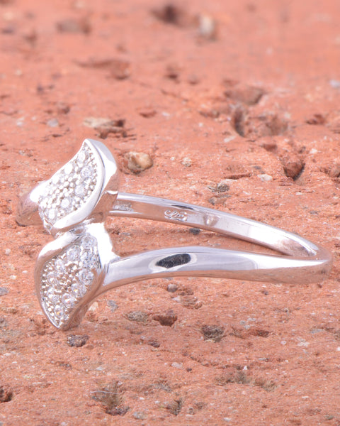 White Gold Over Sterling Silver Womens Cz bypass Leaf Ring