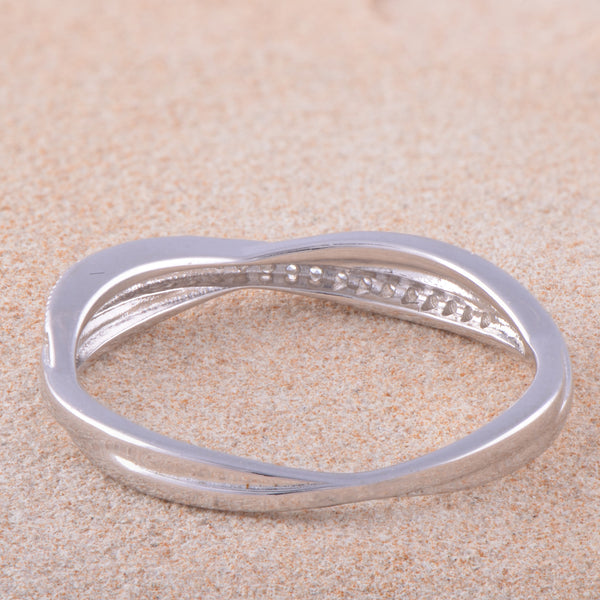 White Gold Over Sterling Silver Womens Cz Thin Stacked Braid Ring