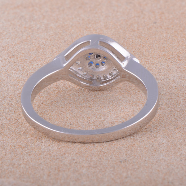 White Gold Over Sterling Silver Womens Blue Cz Evil Eye Amulet Ring