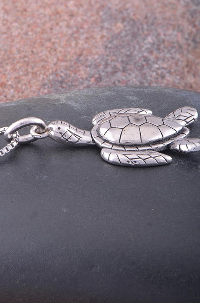 Rhodium Plated Sterling Silver Unisex Kemps Sea Turtle Necklace