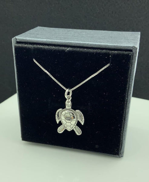 Rhodium Plated Sterling Silver Unisex Kemps Sea Turtle Necklace