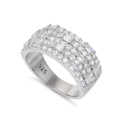 Sterling Silver Simulated Diamond Baguette Statement Ring (Size 4 - 11)