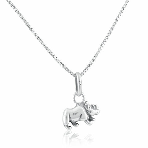 SilverCloseOut 925 Sterling Silver Womens Small Rhino Necklace Silver Girls Rhinoceros Charm Necklace