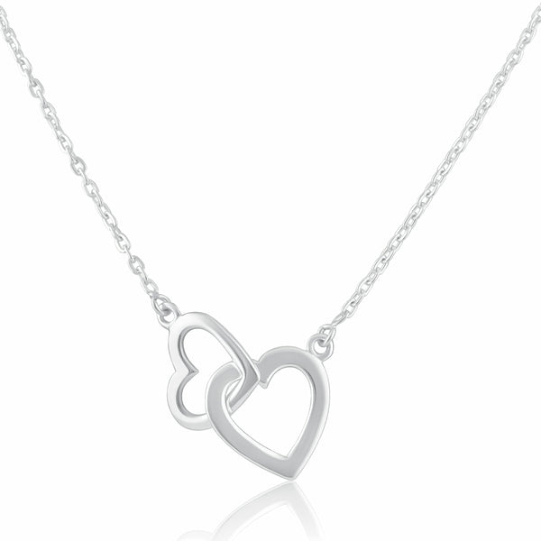 SilverCloseOut Sterling Silver Womens Double Heart Link Necklace 18"