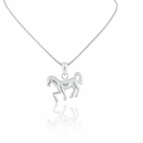 SilverCloseOut 925 Sterling Silver Womens Small Horse Necklace Silver Girls Horse Charm Necklace