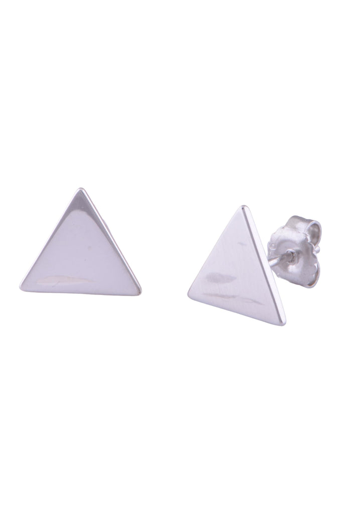 Rhodium Plated Sterling Silver Dainty Womens Pyramid Delta Triangle Stud Earrings - Delta Earrings for Women Teens Sisters