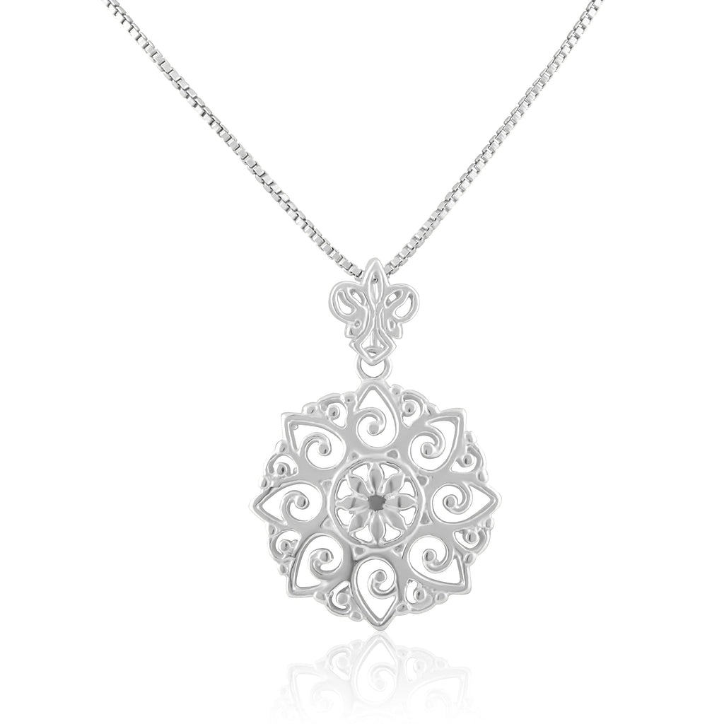 SilverCloseOut Sterling Silver Delicate Bali Flower Necklace for Women Girls Silver Filigree Bali Flower Jewelry