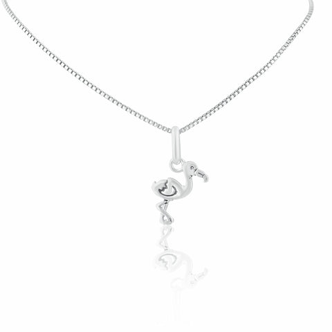 SilverCloseOut 925 Sterling Silver Womens Small Flamingo Bird Necklace Silver Girls Flamingo Charm Necklace