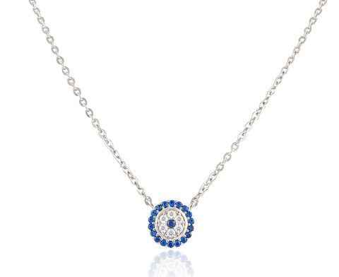 White Gold Vermeil Sterling Silver Womens Dainty Cz Blue Evil Eye Necklace - Evil Eye jewelry