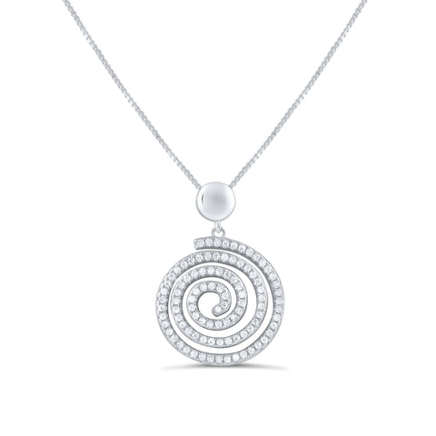 Sterling Silver Cz Swirl Spiral Necklace 18"