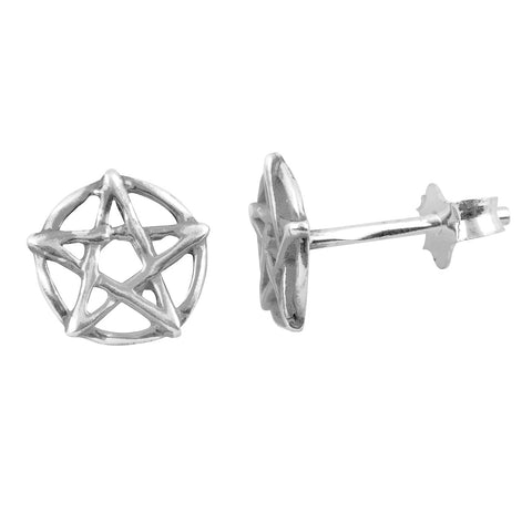 Sterling Silver Women's Dainty Oxidized Wiccan Pentagram Star Pentacle Stud Earrings