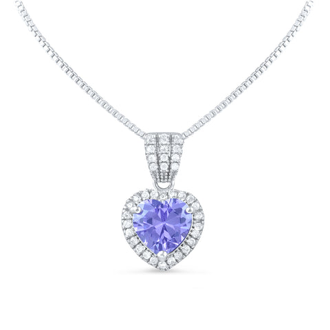 Sterling Silver Purple CZ Halo Heart Necklace