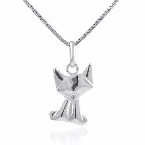 Sterling Silver Girls Dainty Origami kitty Cat Necklace