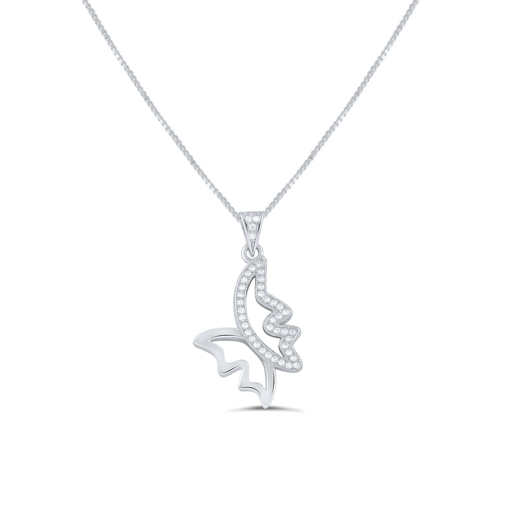 Sterling Silver Cz Art Butterfly Necklace 18
