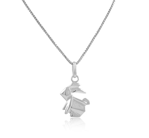 Sterling Silver Womens Dainty Origami Bunny Rabbit Necklace