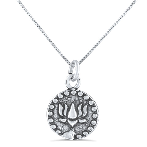 Sterling Silver Double Sided Lotus Flower & Om Symbol Necklace (18" chain included)