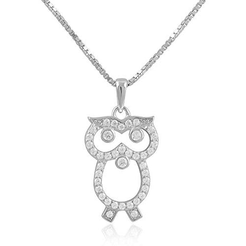 Sterling Silver Cz Owl Necklace