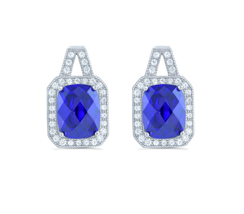 White Gold Over Sterling Silver Womens Simulated Blue Sapphire Halo Earrings