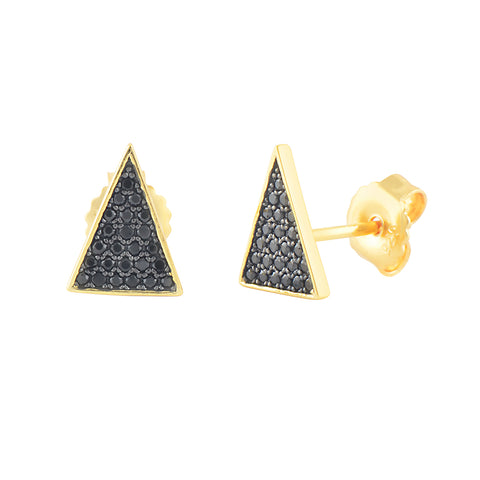 Yellow Gold Over Sterling Silver Womens Black Cz Triangle Stud Earrings