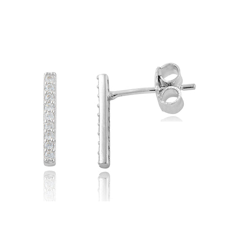 White Gold Over Sterling Silver Cz Small Bar Stud Earrings