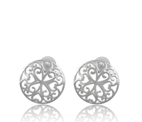 Sterling Silver Girls Big Boho Filigree Heart Stud Earrings - 14mm