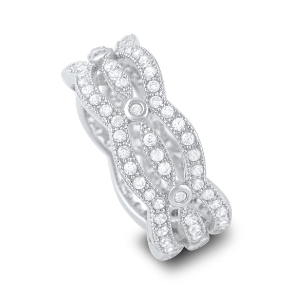 Sterling Silver Simulated Diamond Multi-Row Eternity Ring - SilverCloseOut - 2
