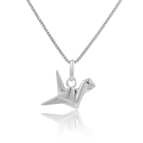 Sterling Silver Ladies Dainty Origami Crane Charm Necklace