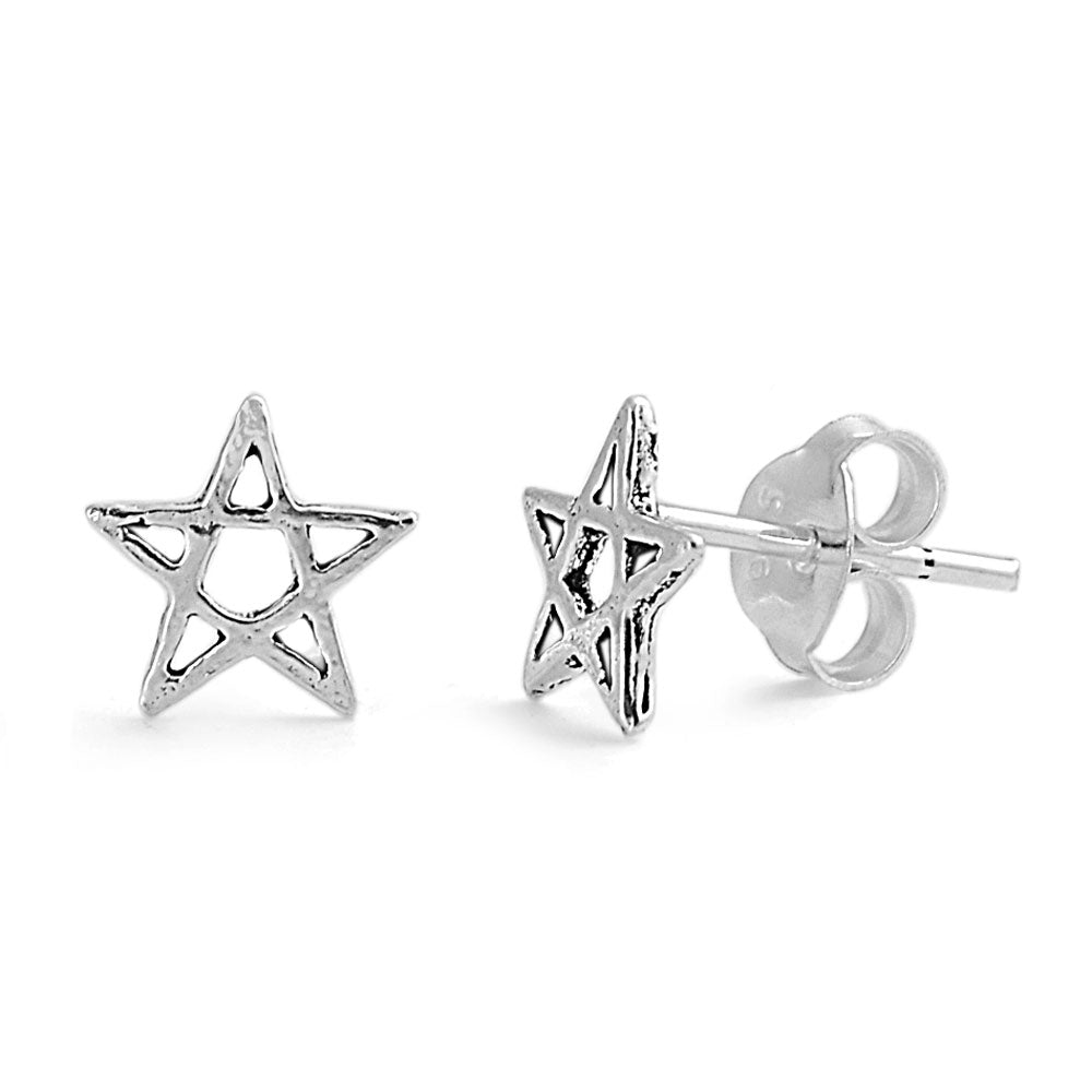 Pentagram Star Stud Earrings Sterling Silver - 7mm – SilverCloseOut